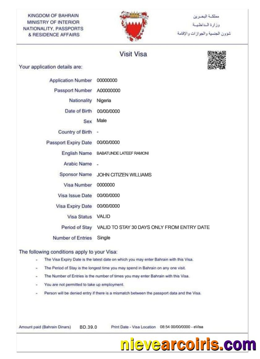 BAHRAIN E Visa Preview