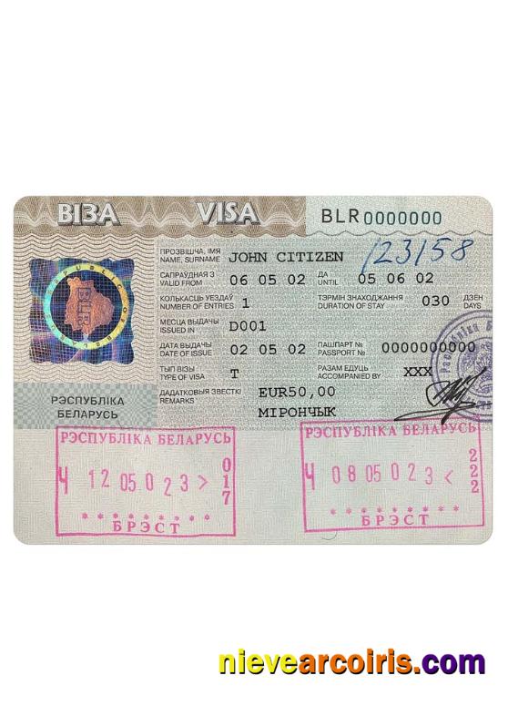 BELARUS Visa Sample