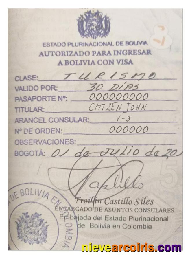 BOLIVIA Visa (stamp Version) Template