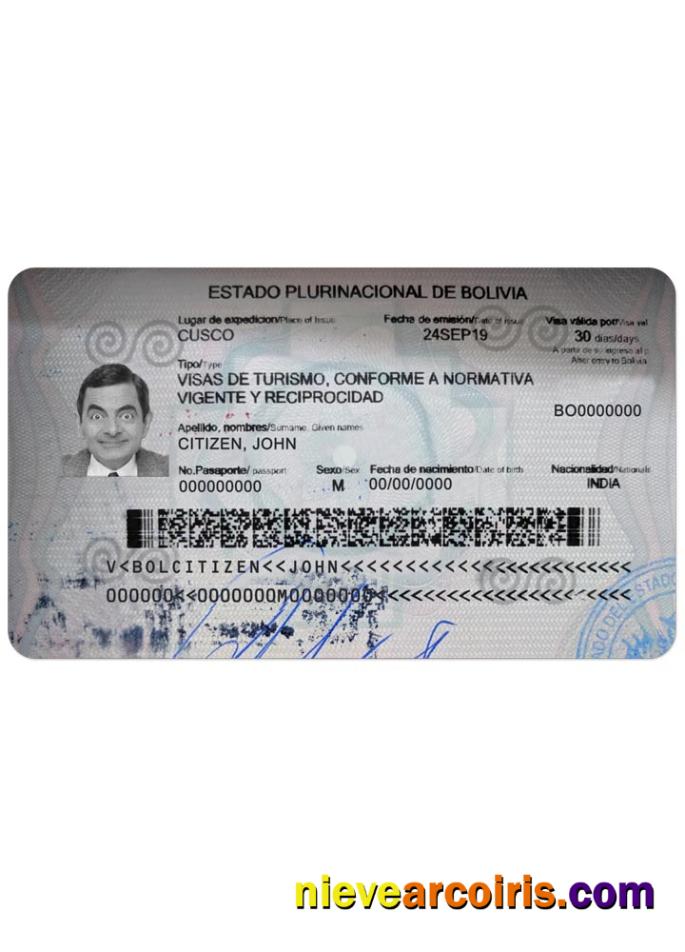 BOLIVIA Visa Template