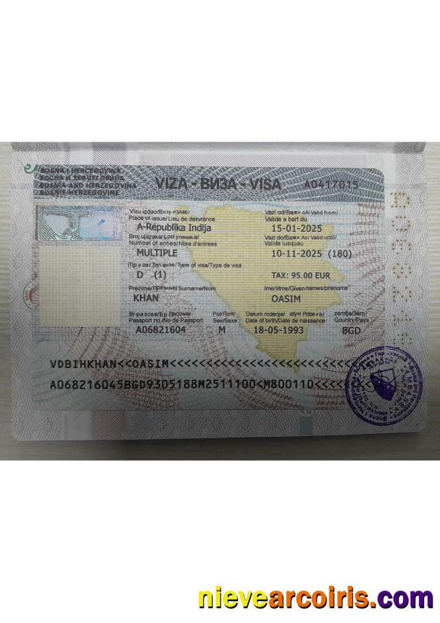 Bosnia And Herzegovina Travel Visa With Passport Page Sample