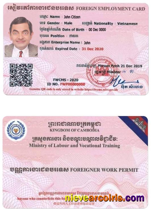 CAMBODIA Work Permit. Sample