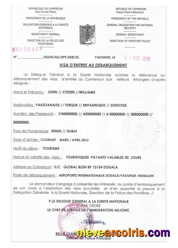 CAMEROON E Visa Sample