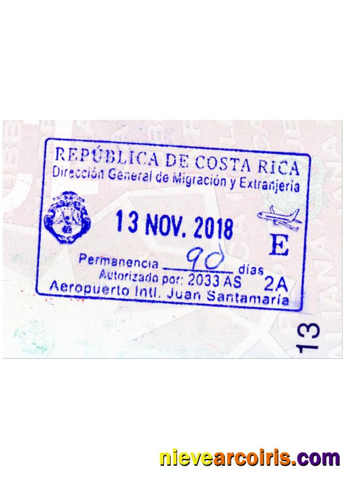 COSTA RICA VISA STAMP Sample