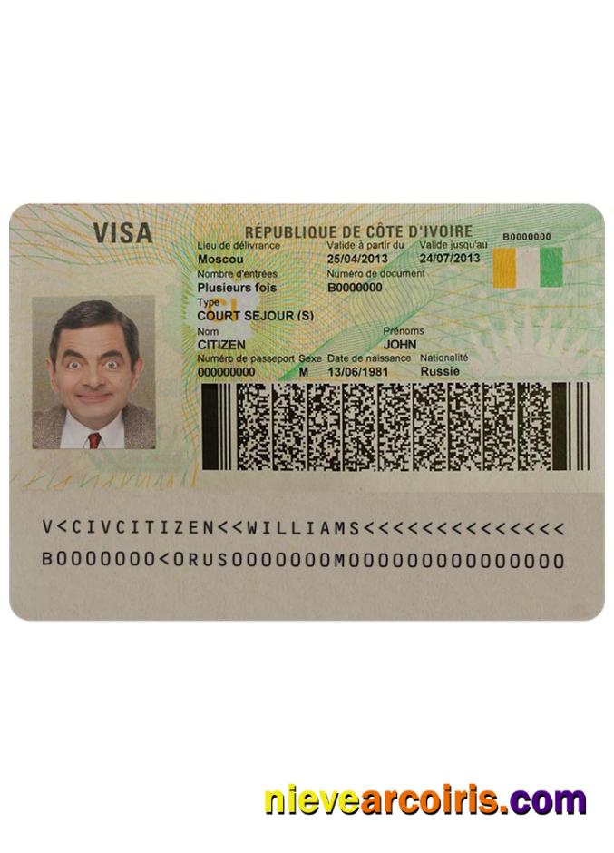COTE D'IVOIRE Visa Sample