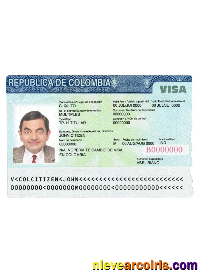 Colombia Travel Visa Sample