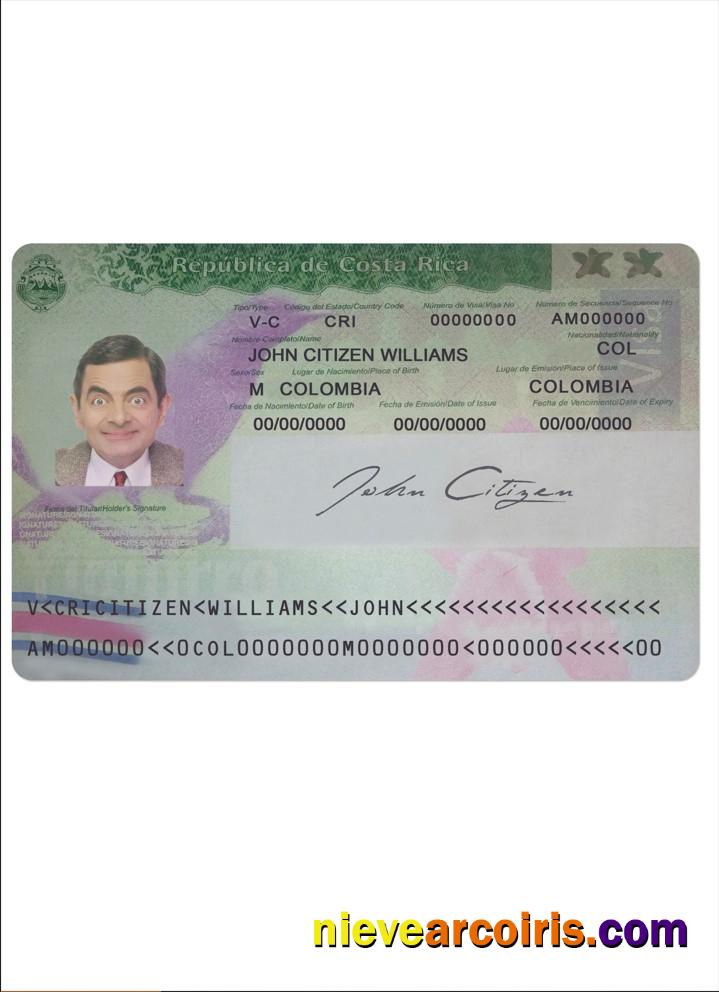 Costa Rica Visa Sample
