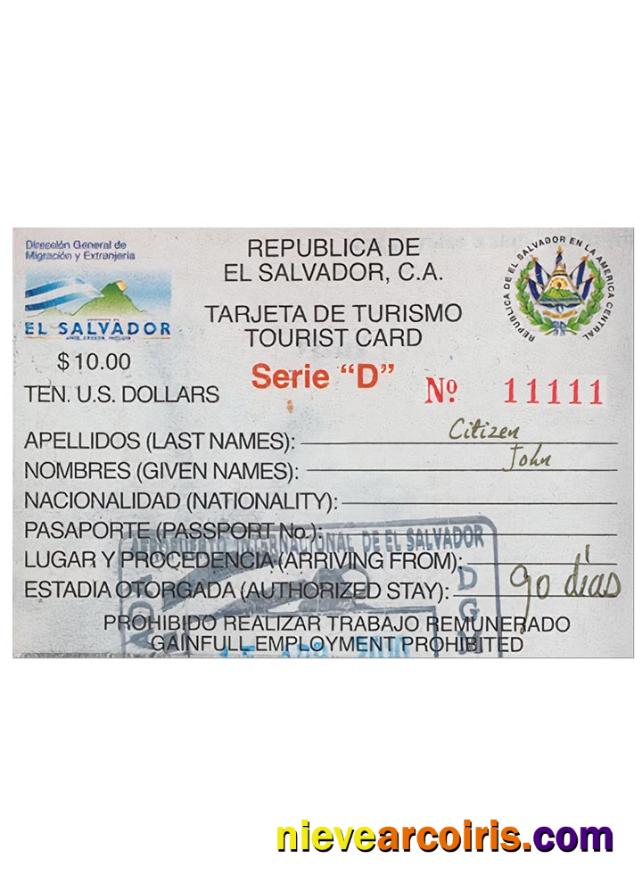 EL SALVADOR Tourist Card Photolook