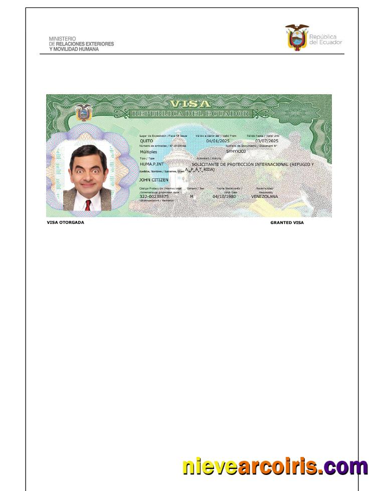 Premium Ecuador Travel Visa Template In Word And PDF Formats, Version 3