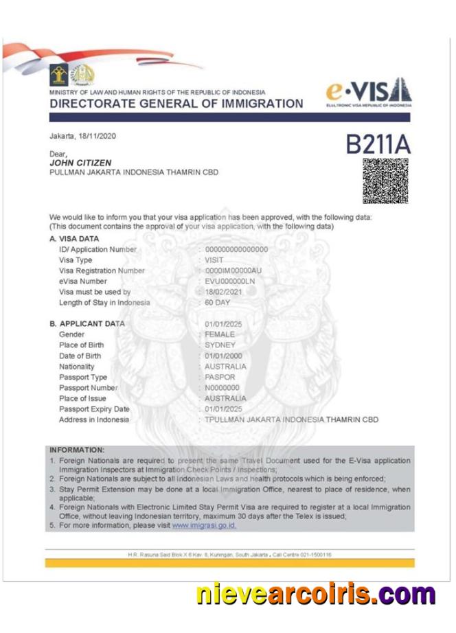 INDONESIA E Visa Sample