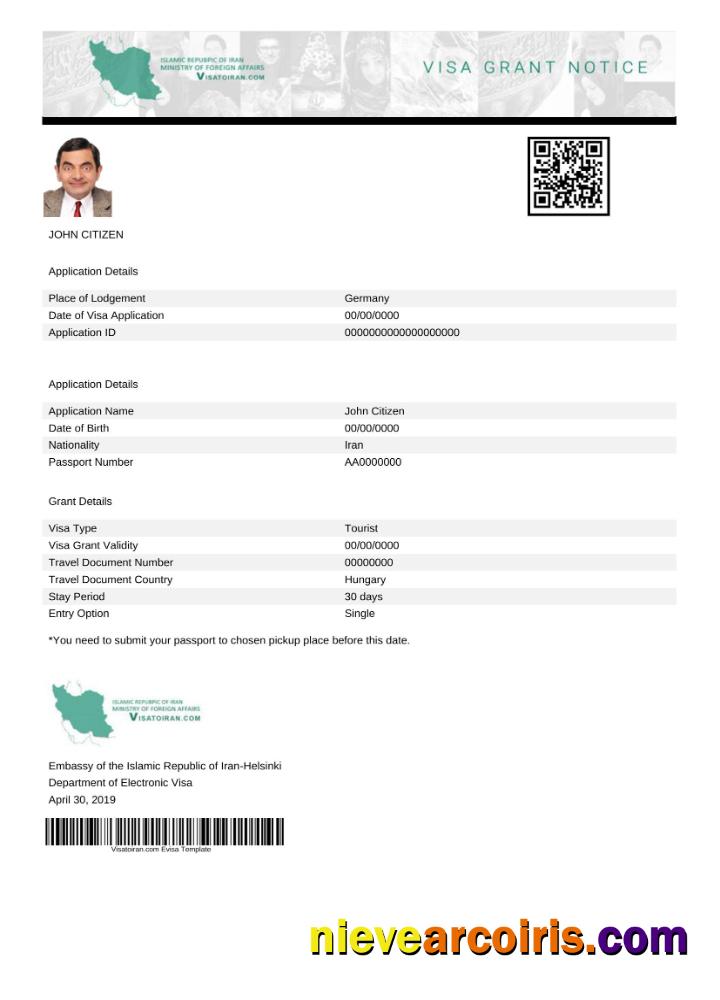 Realistic Iran E Visa In Word And PDF Template