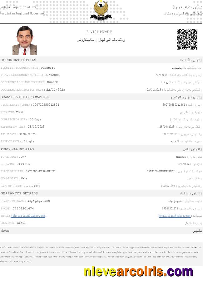 Realistic Iraq E Visa Template In Word And PDF Formats