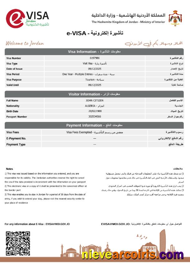 Realistic Jordan E Visa Template In Word And PDF Formats