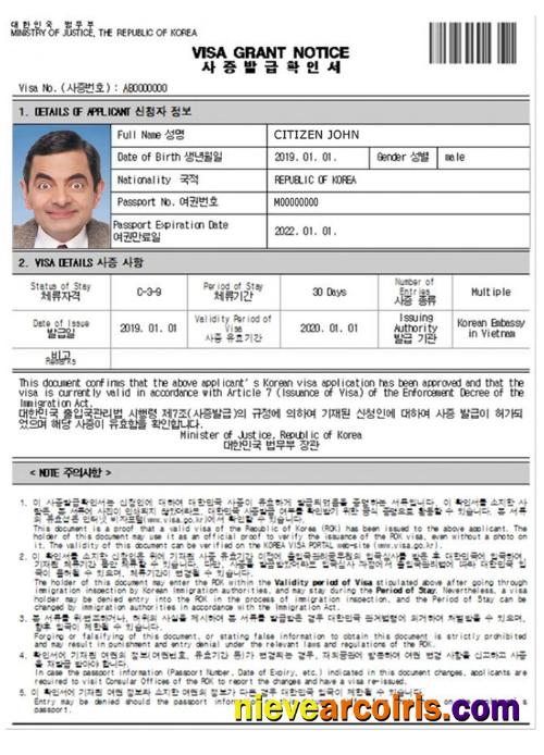 KOREA E Visa Sample