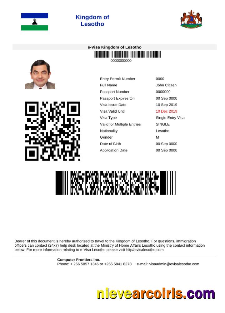 Editable Lesotho E Visa In Word And PDF Template