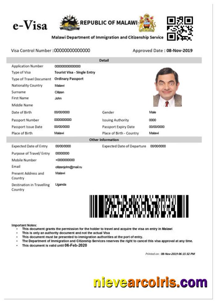 MALAWI E Visa Template