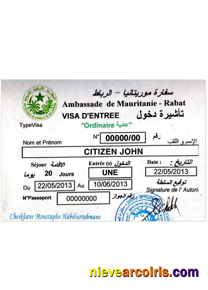 MAURITANIE RABAT Visa Sample