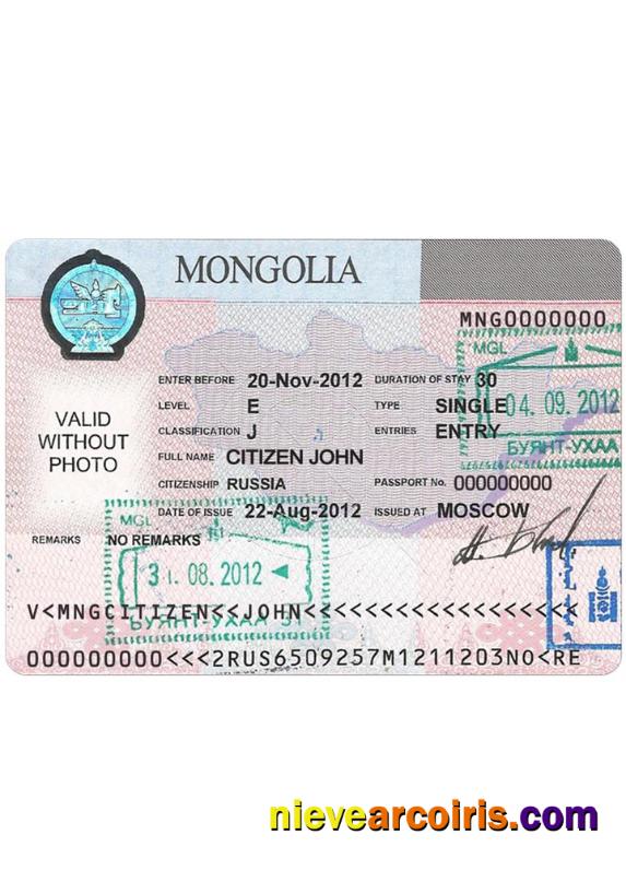 MONGOLIA Visa Sample