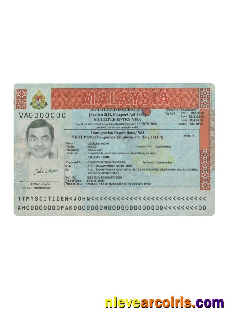 Malaysia Multiple Entry Visa Version 2 Sample