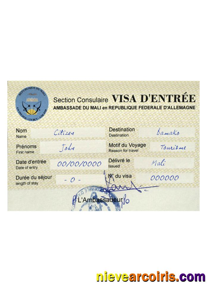 Mali Republic Travel Visa Preview