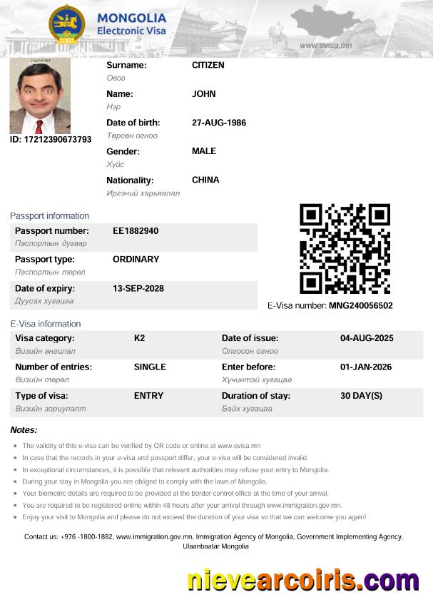 Realistic Mongolia Electronic Visa Template In Word And PDF Formats