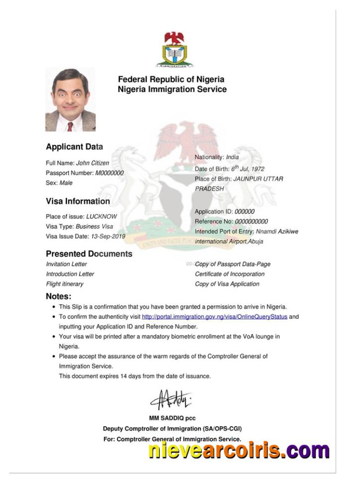 NIGERIA E Visa Sample
