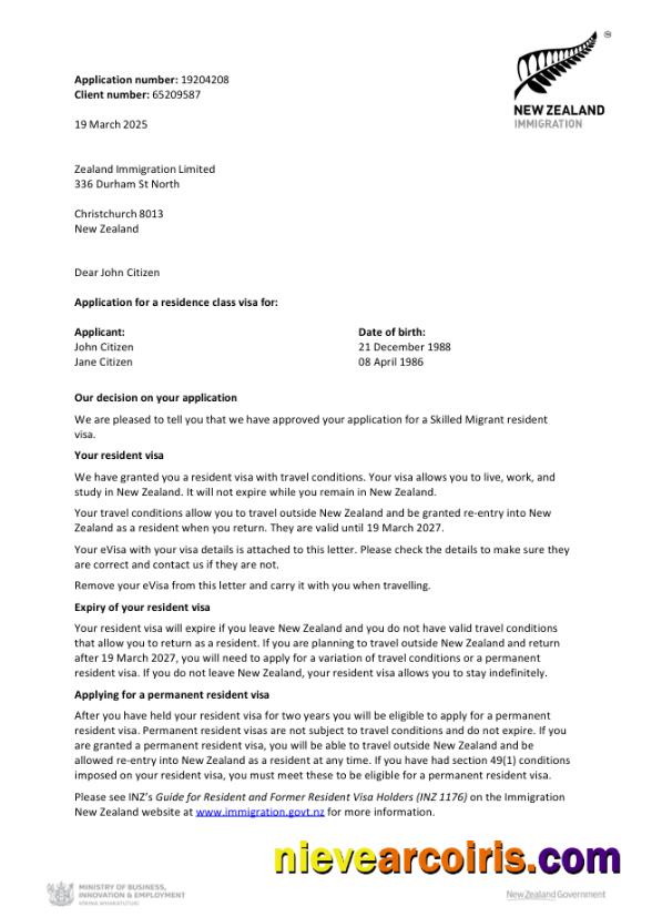 Professional New Zealand Visa Approval Letter Template In Word And PDF Formats