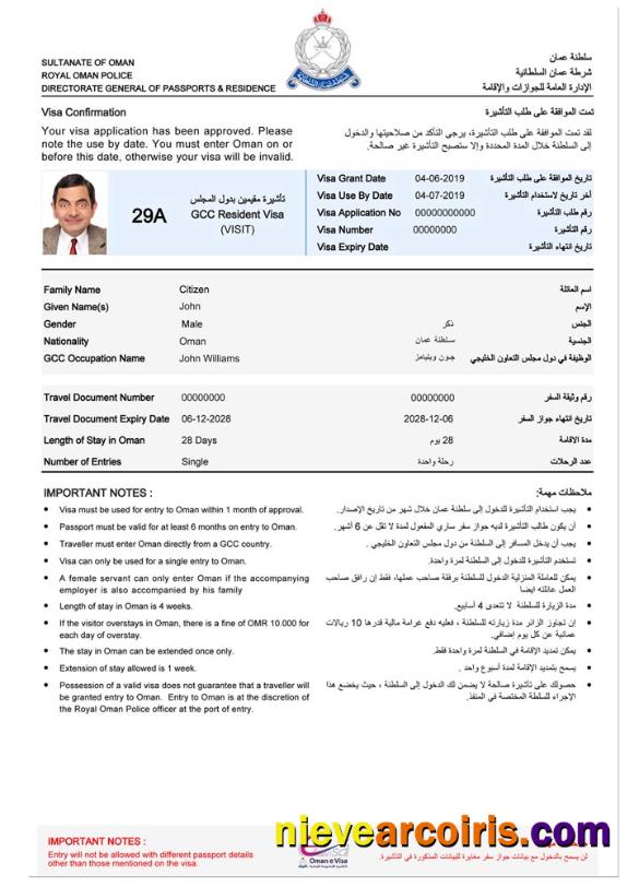 Oman E Visa Template