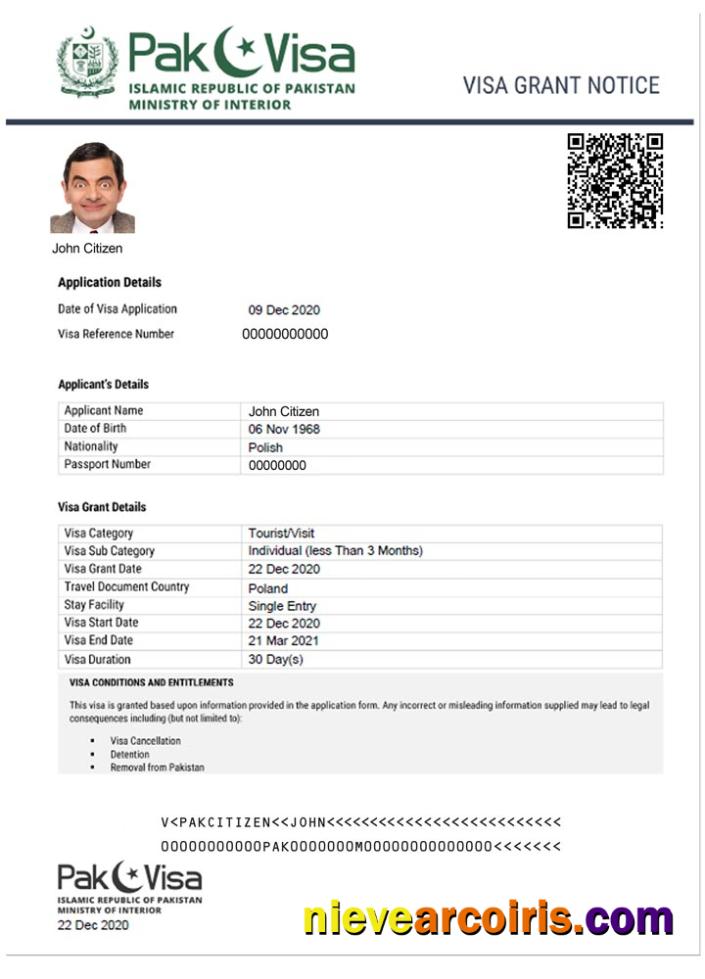 PAKISTAN E Visa Template