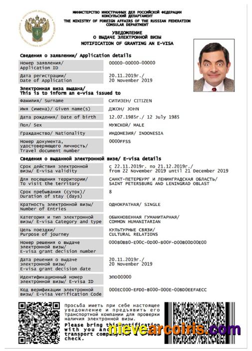 RUSSIA E Visa Sample