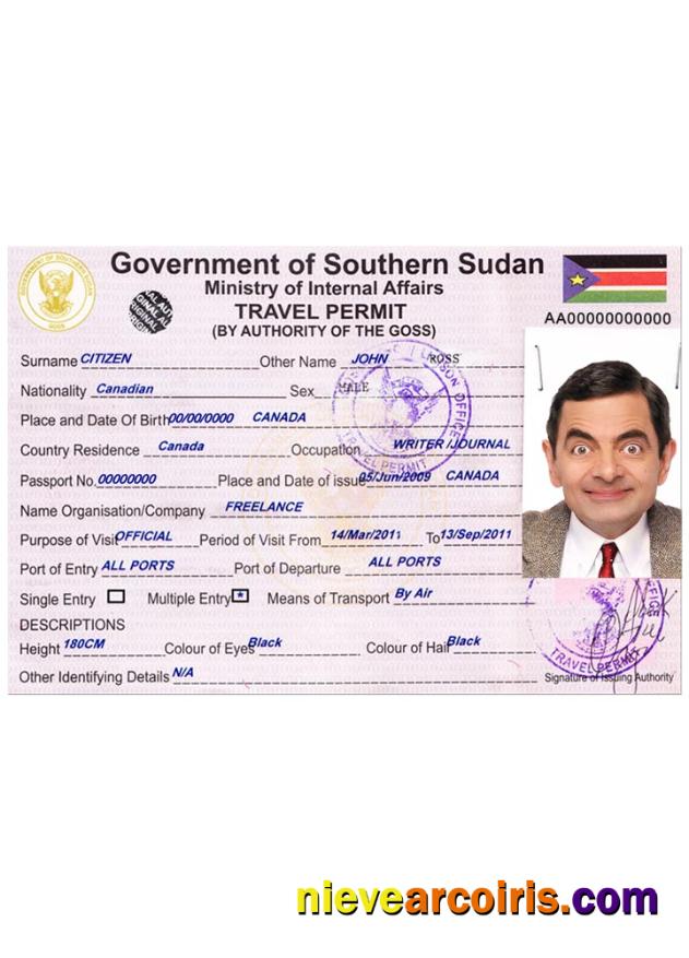 SOUTH SUDAN Travel Permit Sample