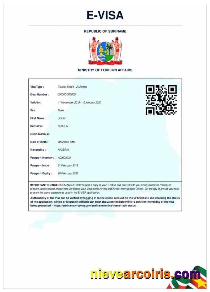 SURINAME E Visa Template