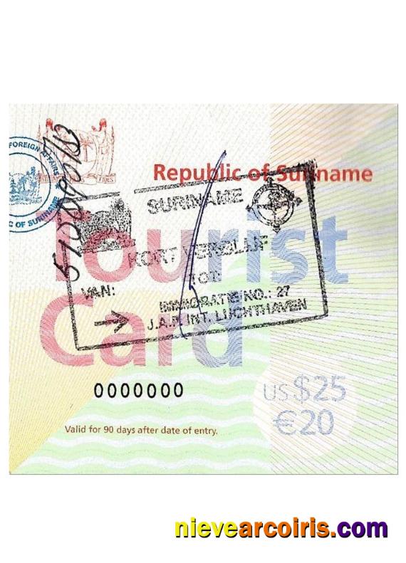 SURINAME Tourist Card Sample