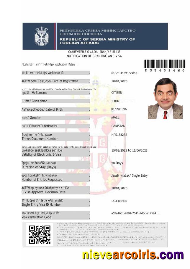 Realistic Serbia E Visa Template In Word And PDF Formats