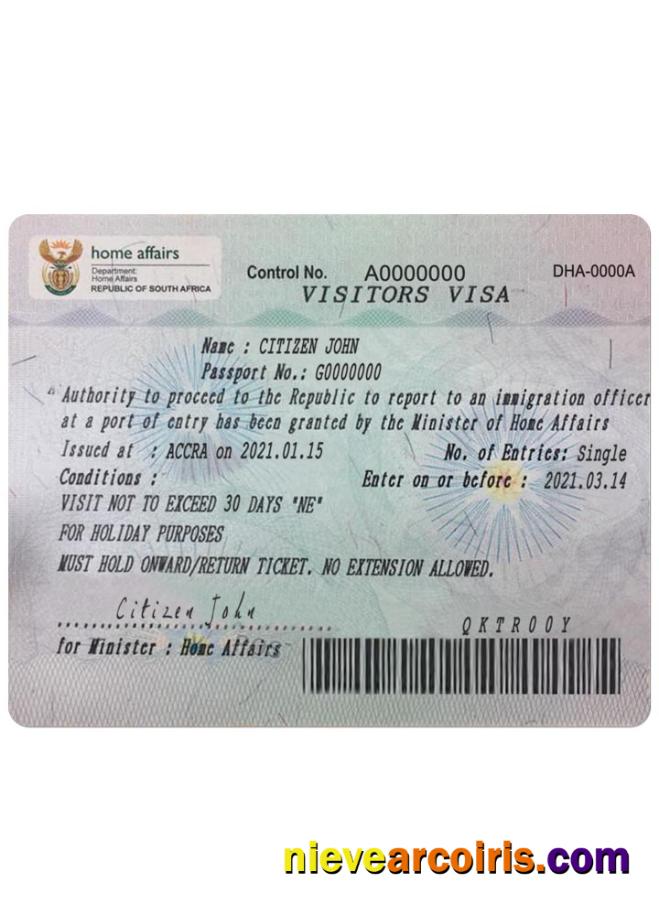 South Africa Visa Template