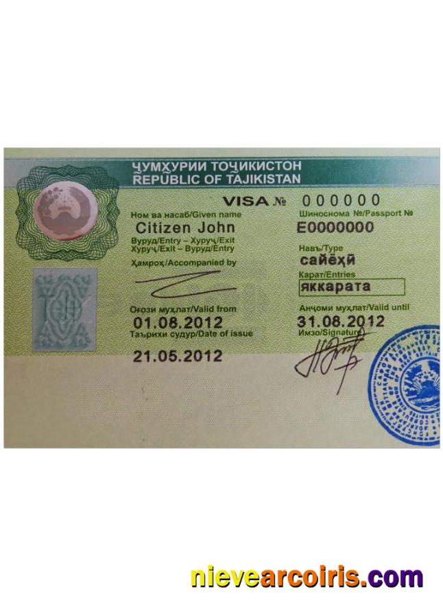 TAJIKISTAN Visa Sample
