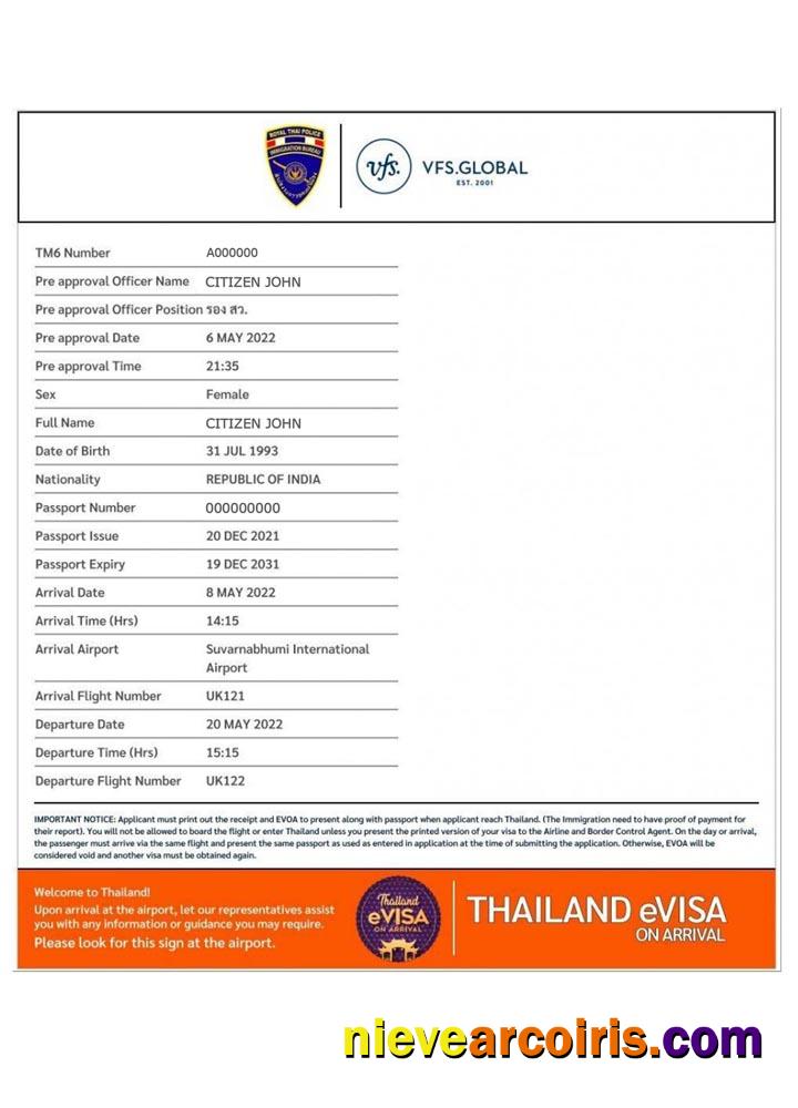 THAILAND E Visa Template