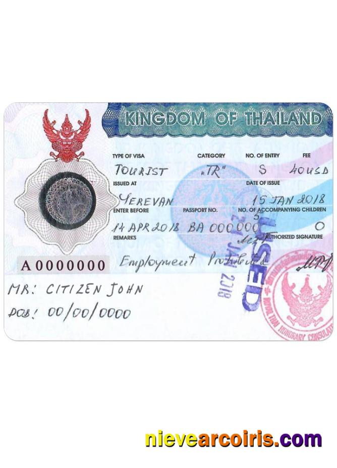 THAILAND Tourist Visa Version 2 Sample