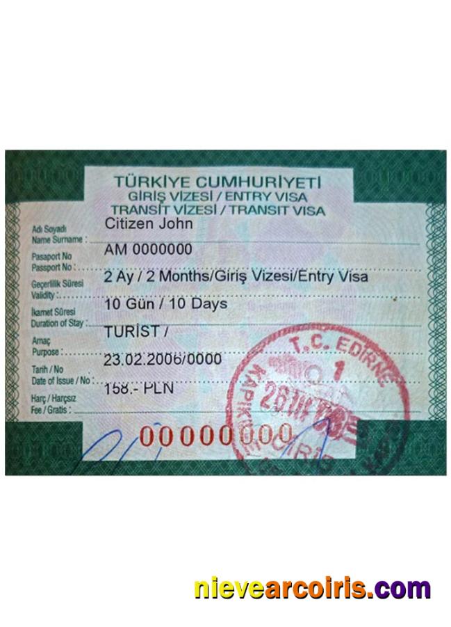 TURKEY Entry Visa Sample