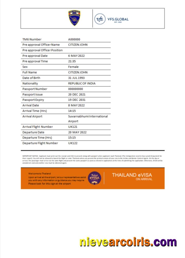 Editable Thailand E Visa In Word And PDF Template