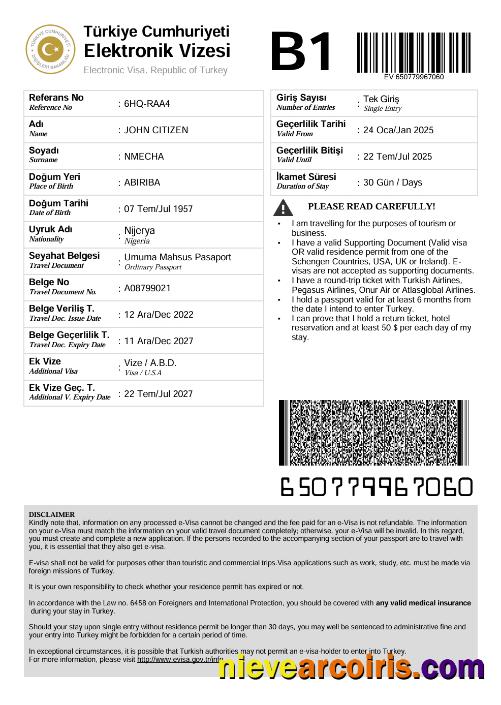 Editable Turkey E Visa Template In Word And PDF Formats