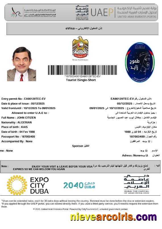 Realistic UAE E Visa Template In Word And PDF Formats, Version 2