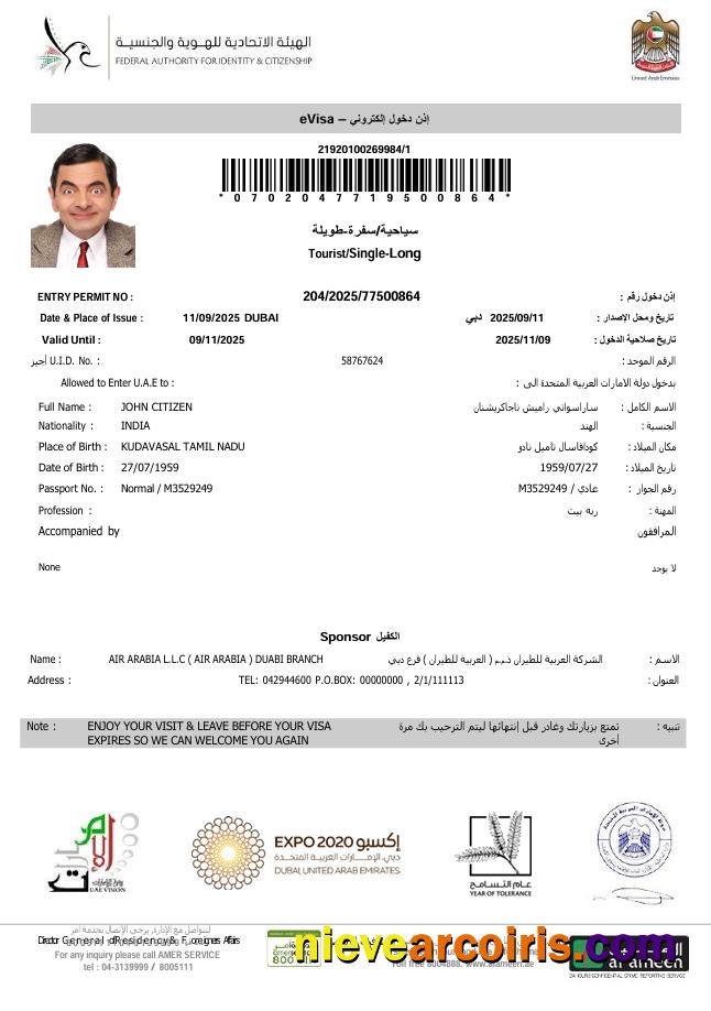 Editable UAE E Visa Template In Word And PDF Formats, Version 4