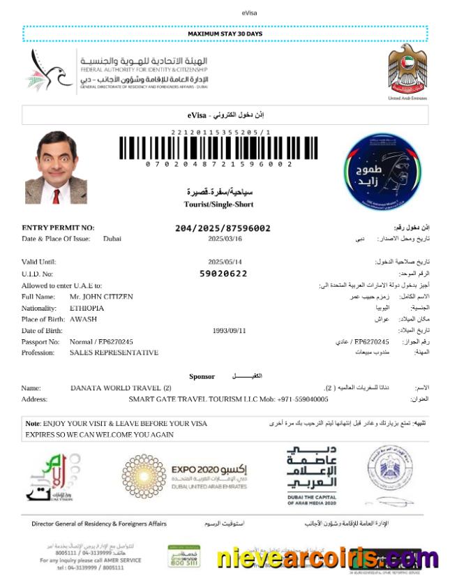 Realistic UAE E Visa Template In Word And PDF Formats, Version 5