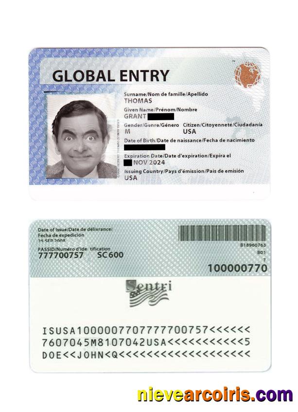 USA Global Entry Card Preview