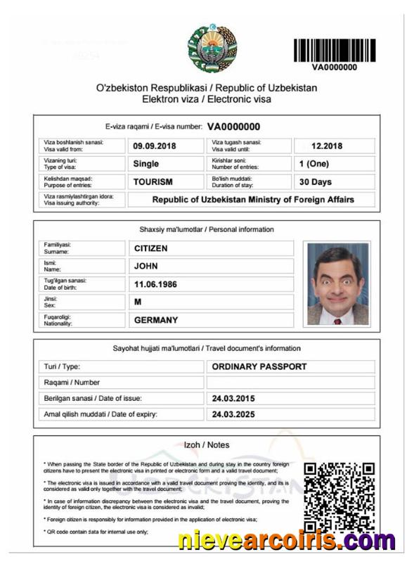 UZBEKISTAN E Visa Preview