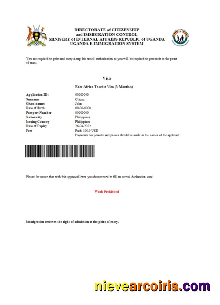 Premium Uganda E Visa In Word And PDF Template