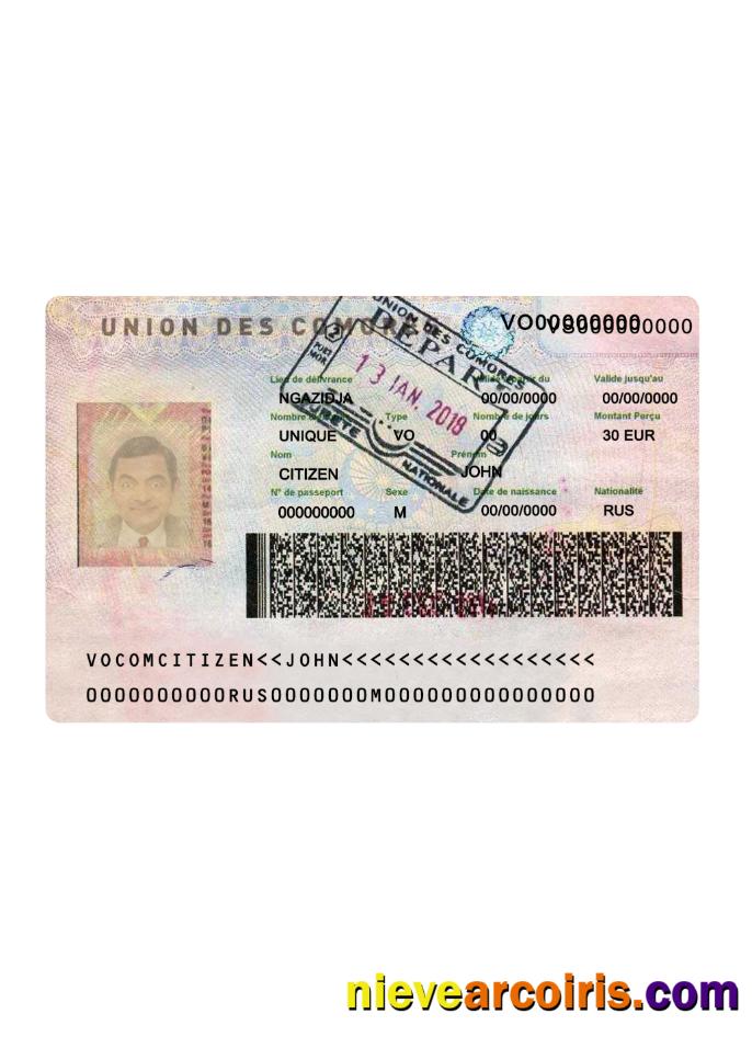 Union Des Comores Travel Visa Sample