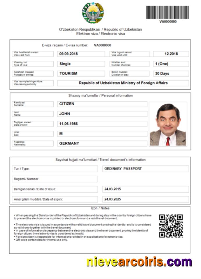 Editable Uzbekistan E Visa In Word And PDF Template