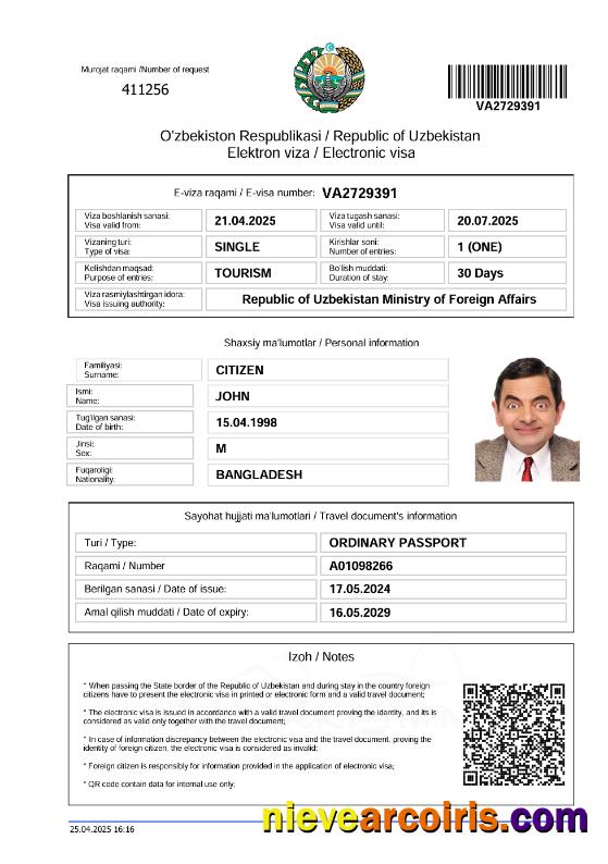 Premium Uzbekistan Electronic Visa Template In Word And PDF Formats, Version 2